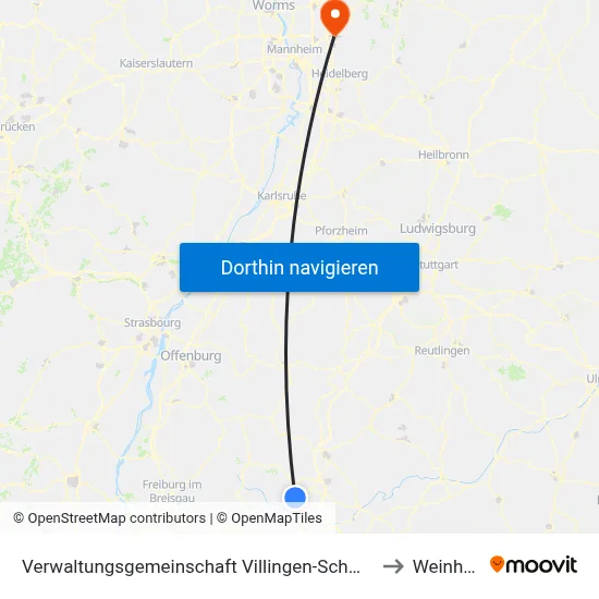 Verwaltungsgemeinschaft Villingen-Schwenningen to Weinheim map