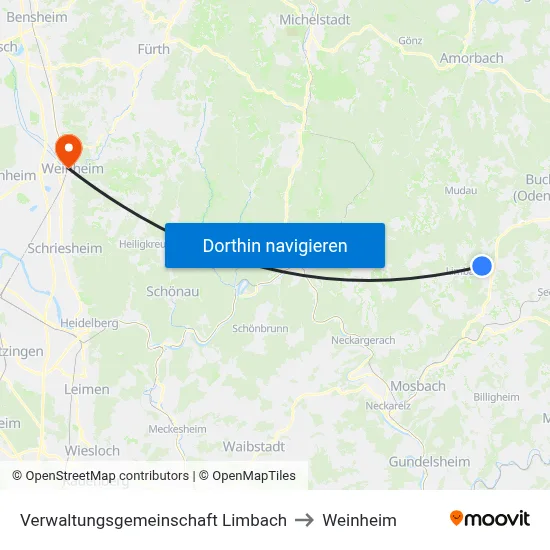 Verwaltungsgemeinschaft Limbach to Weinheim map