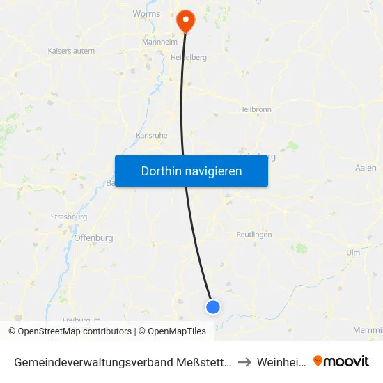 Gemeindeverwaltungsverband Meßstetten to Weinheim map