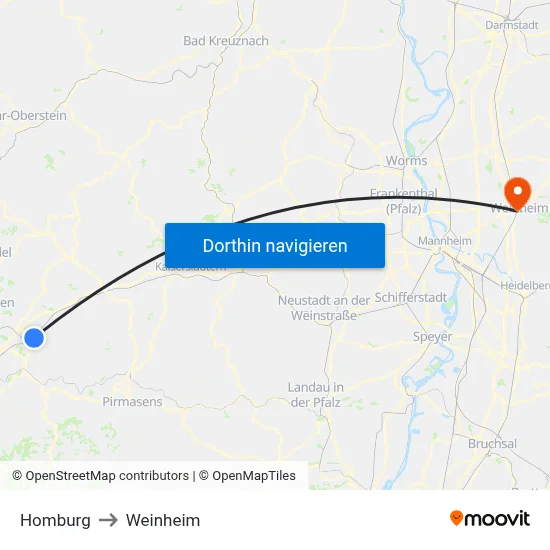 Homburg to Weinheim map