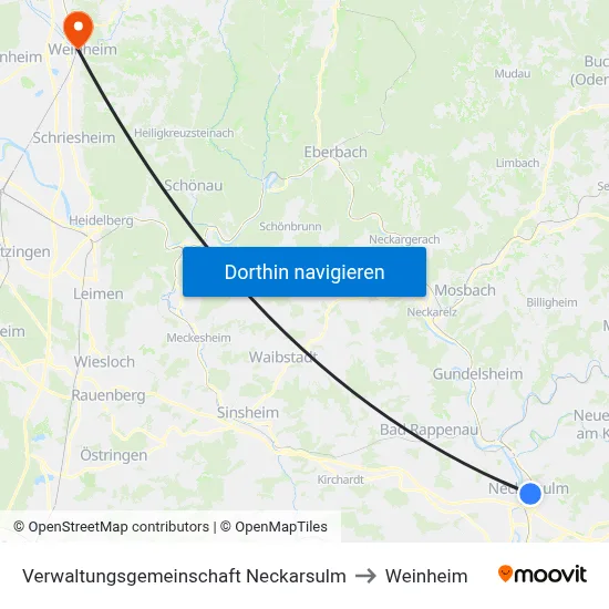 Verwaltungsgemeinschaft Neckarsulm to Weinheim map