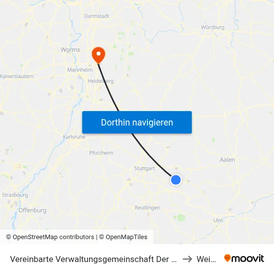 Vereinbarte Verwaltungsgemeinschaft Der Stadt Ebersbach An Der Fils to Weinheim map