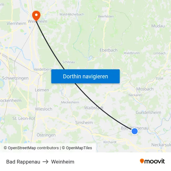 Bad Rappenau to Weinheim map