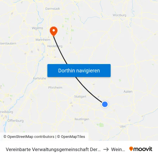 Vereinbarte Verwaltungsgemeinschaft Der Stadt Göppingen to Weinheim map