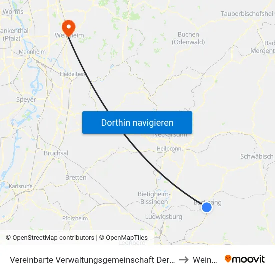 Vereinbarte Verwaltungsgemeinschaft Der Stadt Backnang to Weinheim map