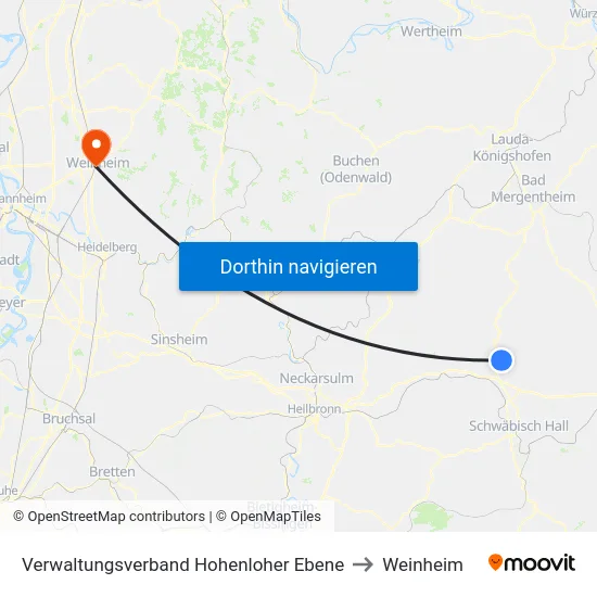 Verwaltungsverband Hohenloher Ebene to Weinheim map