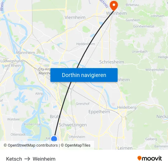 Ketsch to Weinheim map