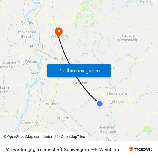 Verwaltungsgemeinschaft Schwaigern to Weinheim map