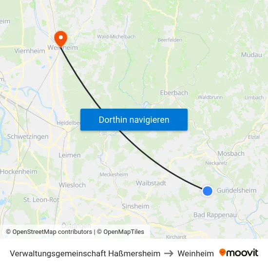 Verwaltungsgemeinschaft Haßmersheim to Weinheim map