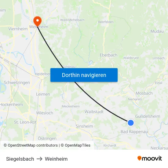 Siegelsbach to Weinheim map