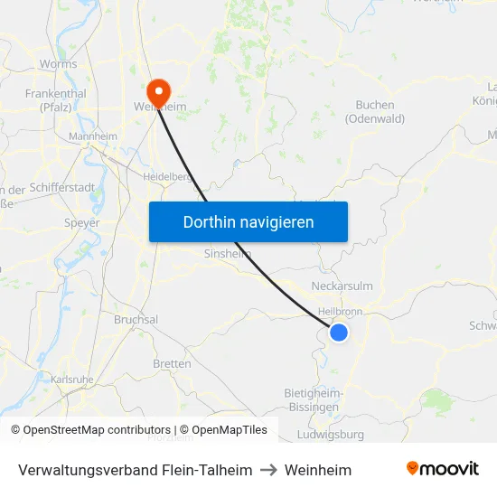 Verwaltungsverband Flein-Talheim to Weinheim map