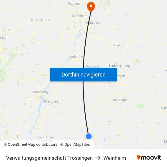 Verwaltungsgemeinschaft Trossingen to Weinheim map
