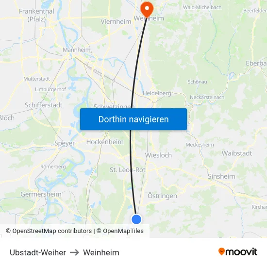 Ubstadt-Weiher to Weinheim map