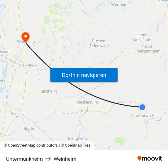 Untermünkheim to Weinheim map
