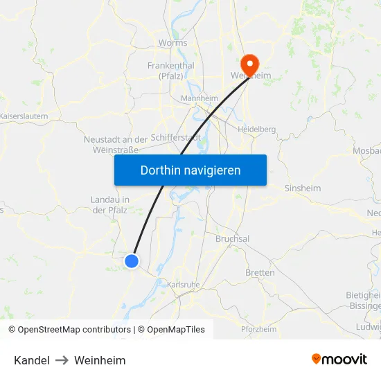 Kandel to Weinheim map
