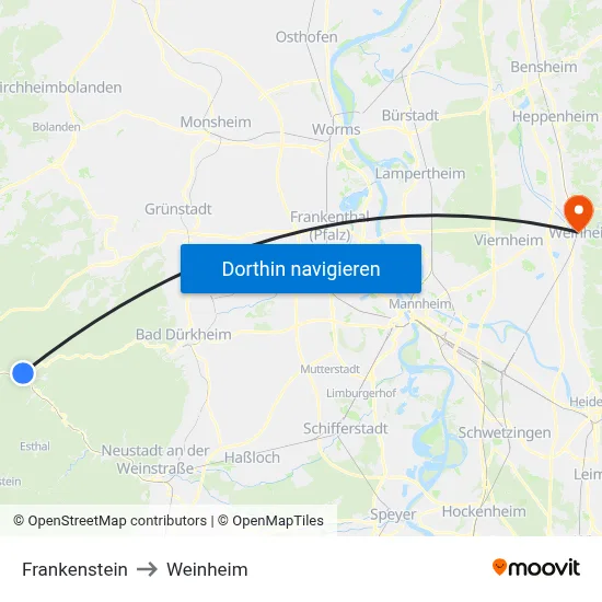 Frankenstein to Weinheim map