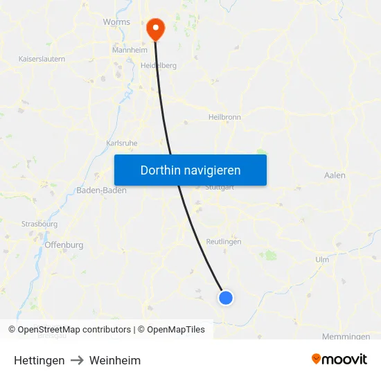 Hettingen to Weinheim map
