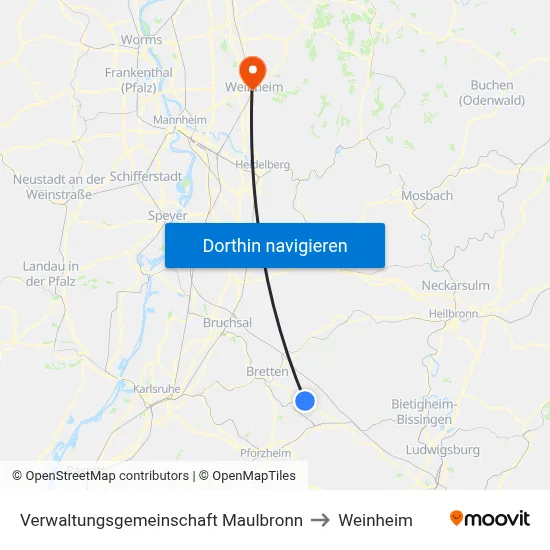 Verwaltungsgemeinschaft Maulbronn to Weinheim map