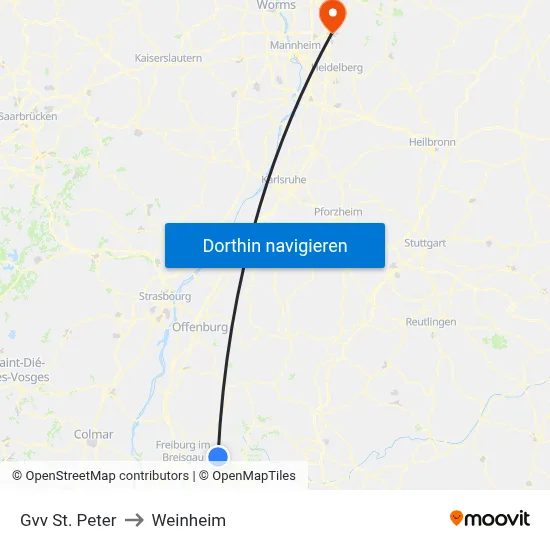 Gvv St. Peter to Weinheim map