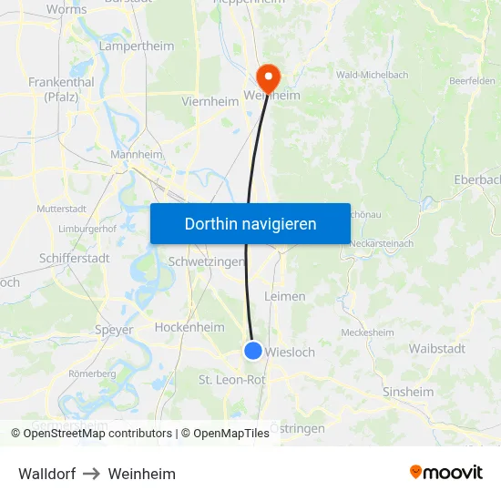 Walldorf to Weinheim map