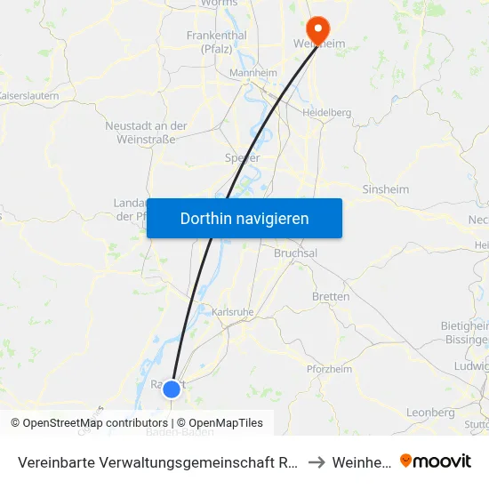 Vereinbarte Verwaltungsgemeinschaft Rastatt to Weinheim map