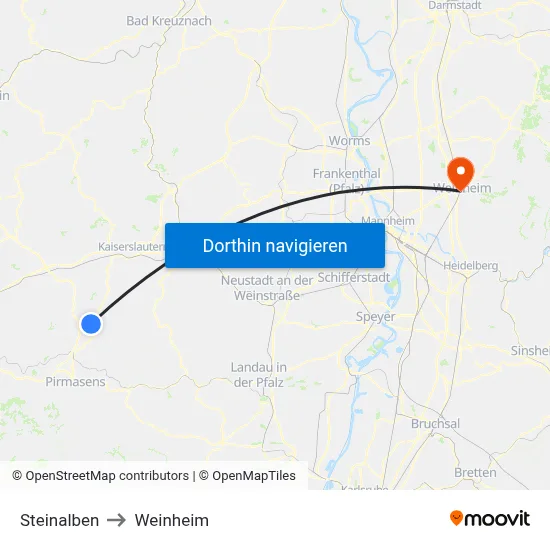 Steinalben to Weinheim map