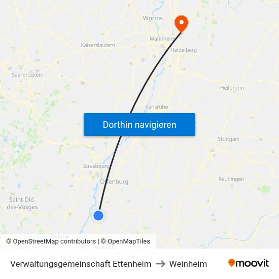 Verwaltungsgemeinschaft Ettenheim to Weinheim map