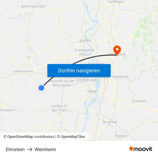Elmstein to Weinheim map