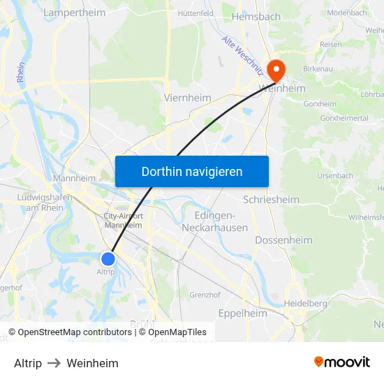 Altrip to Weinheim map