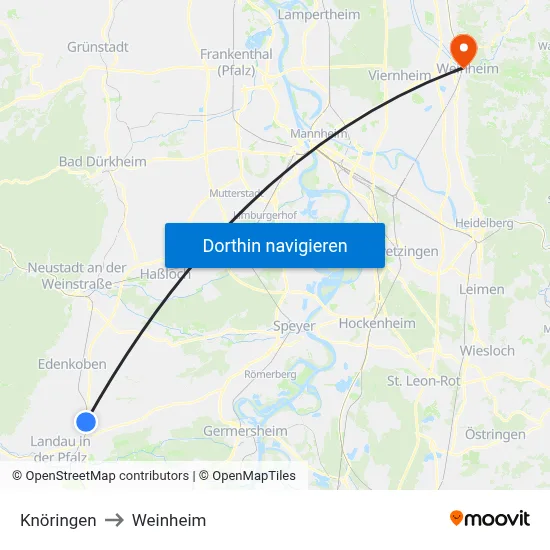 Knöringen to Weinheim map