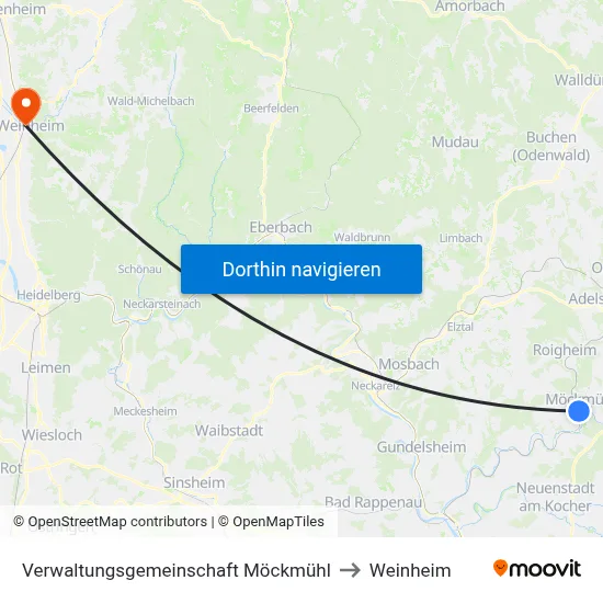 Verwaltungsgemeinschaft Möckmühl to Weinheim map