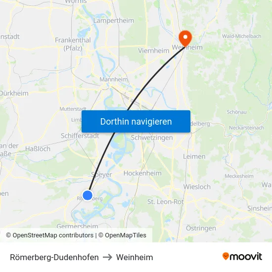 Römerberg-Dudenhofen to Weinheim map