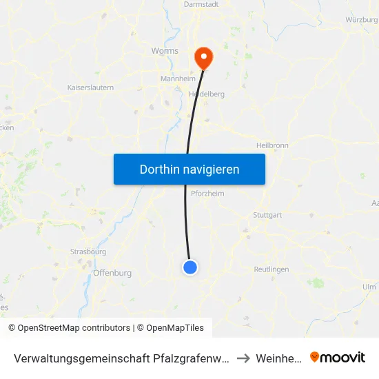 Verwaltungsgemeinschaft Pfalzgrafenweiler to Weinheim map