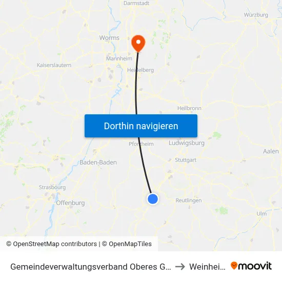 Gemeindeverwaltungsverband Oberes Gäu to Weinheim map