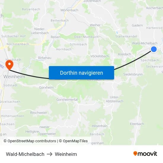 Wald-Michelbach to Weinheim map