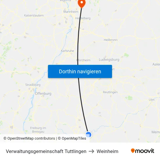 Verwaltungsgemeinschaft Tuttlingen to Weinheim map