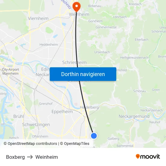 Boxberg to Weinheim map