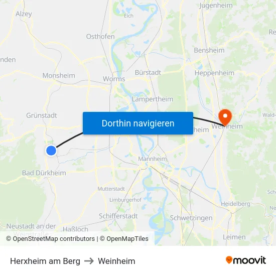 Herxheim am Berg to Weinheim map