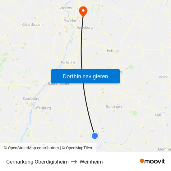 Gemarkung Oberdigisheim to Weinheim map