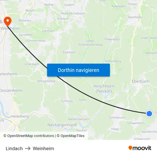 Lindach to Weinheim map