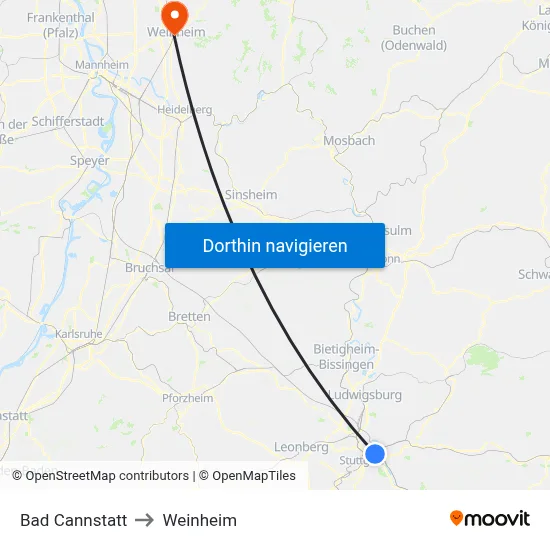 Bad Cannstatt to Weinheim map
