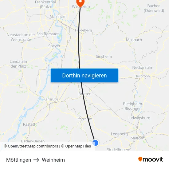 Möttlingen to Weinheim map