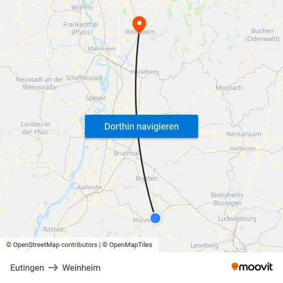Eutingen to Weinheim map