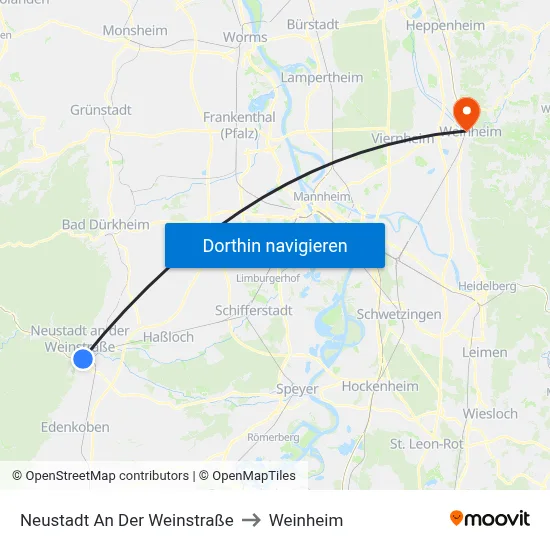 Neustadt An Der Weinstraße to Weinheim map