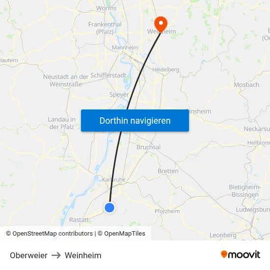 Oberweier to Weinheim map
