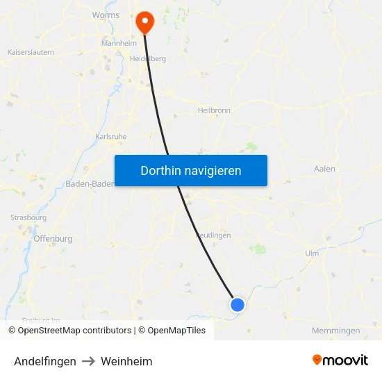 Andelfingen to Weinheim map