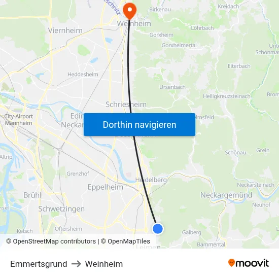 Emmertsgrund to Weinheim map