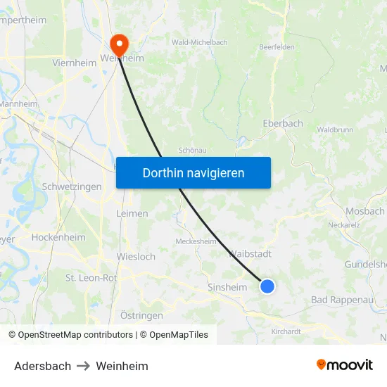 Adersbach to Weinheim map