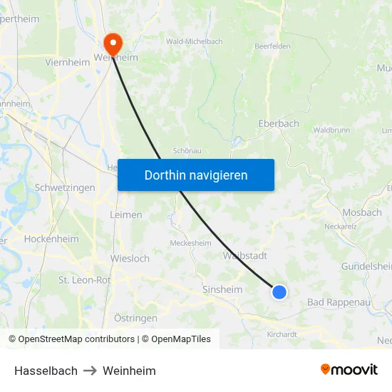 Hasselbach to Weinheim map