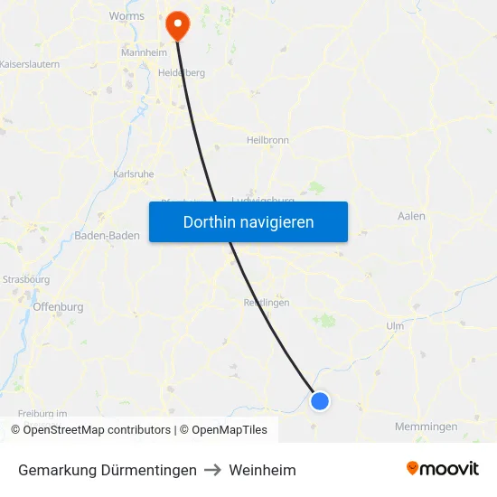 Gemarkung Dürmentingen to Weinheim map